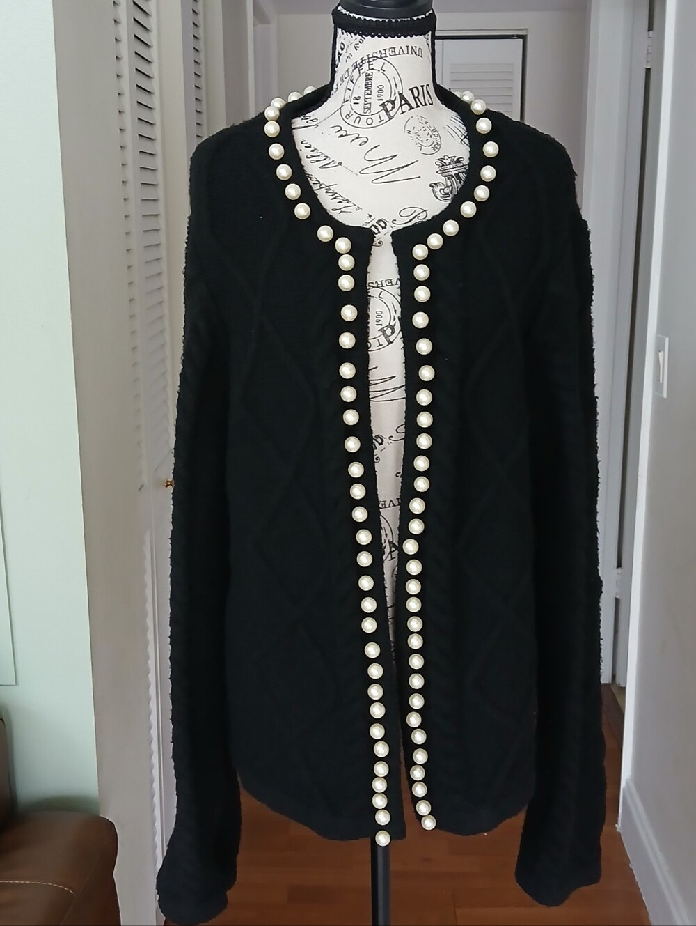 Hyacinth House Black Pearl-Trim Open Cardigan Sweater